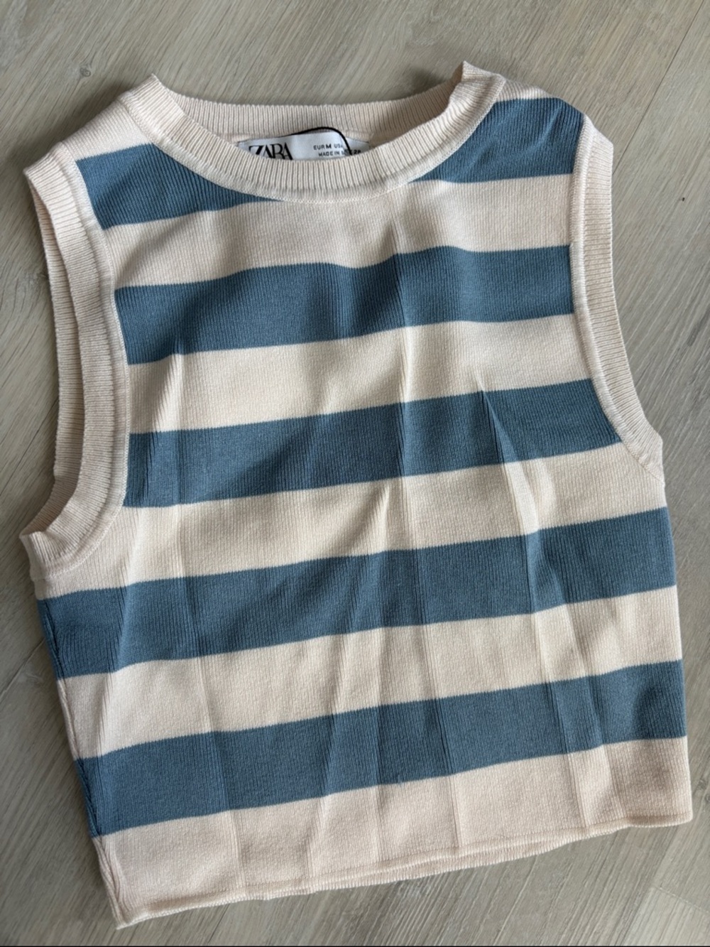 Zara Kids Blue and Cream Striped Sleeveless Knit Tank